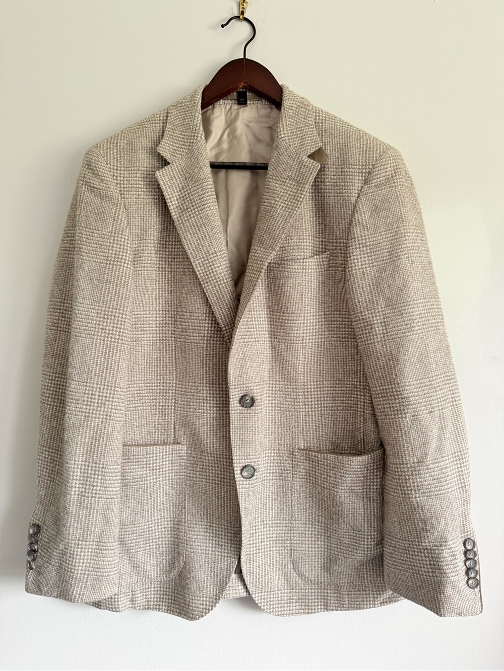 Hugo Boss Vintage Unisex Beige Italian Woven Plaid Blazer - Picture 9 of 13